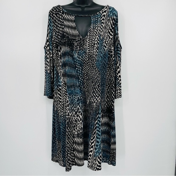 Anna Scholz Cold Shoulder Tunic Mini Dress Womens 16 Blue‎ Animal Mixed Print - Picture 1 of 9
